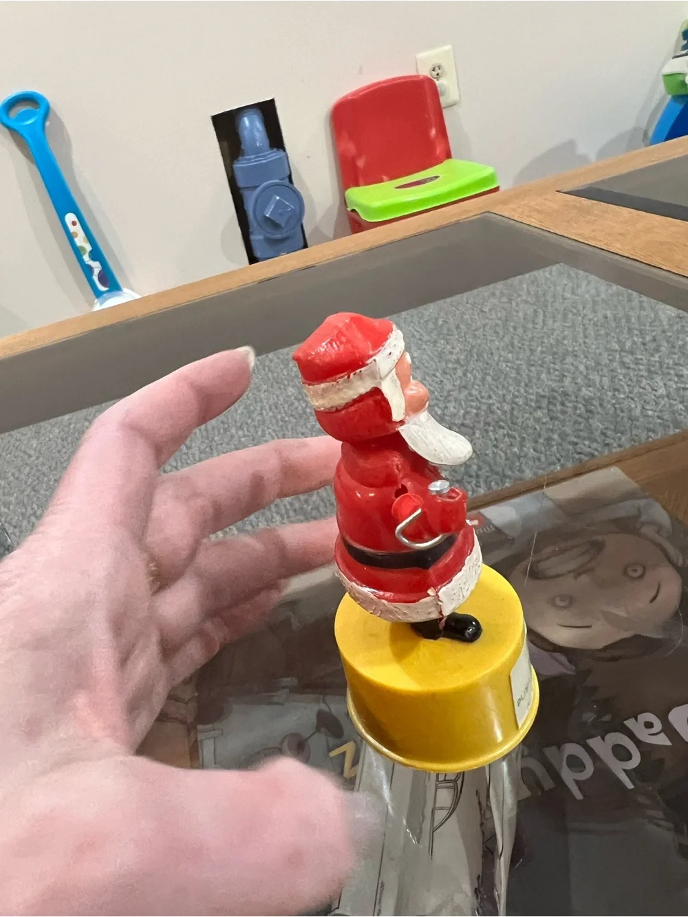 Vintage Santa Claus Push Button Puppet Christmas Toy Kohner Bros-1960s-Collectib